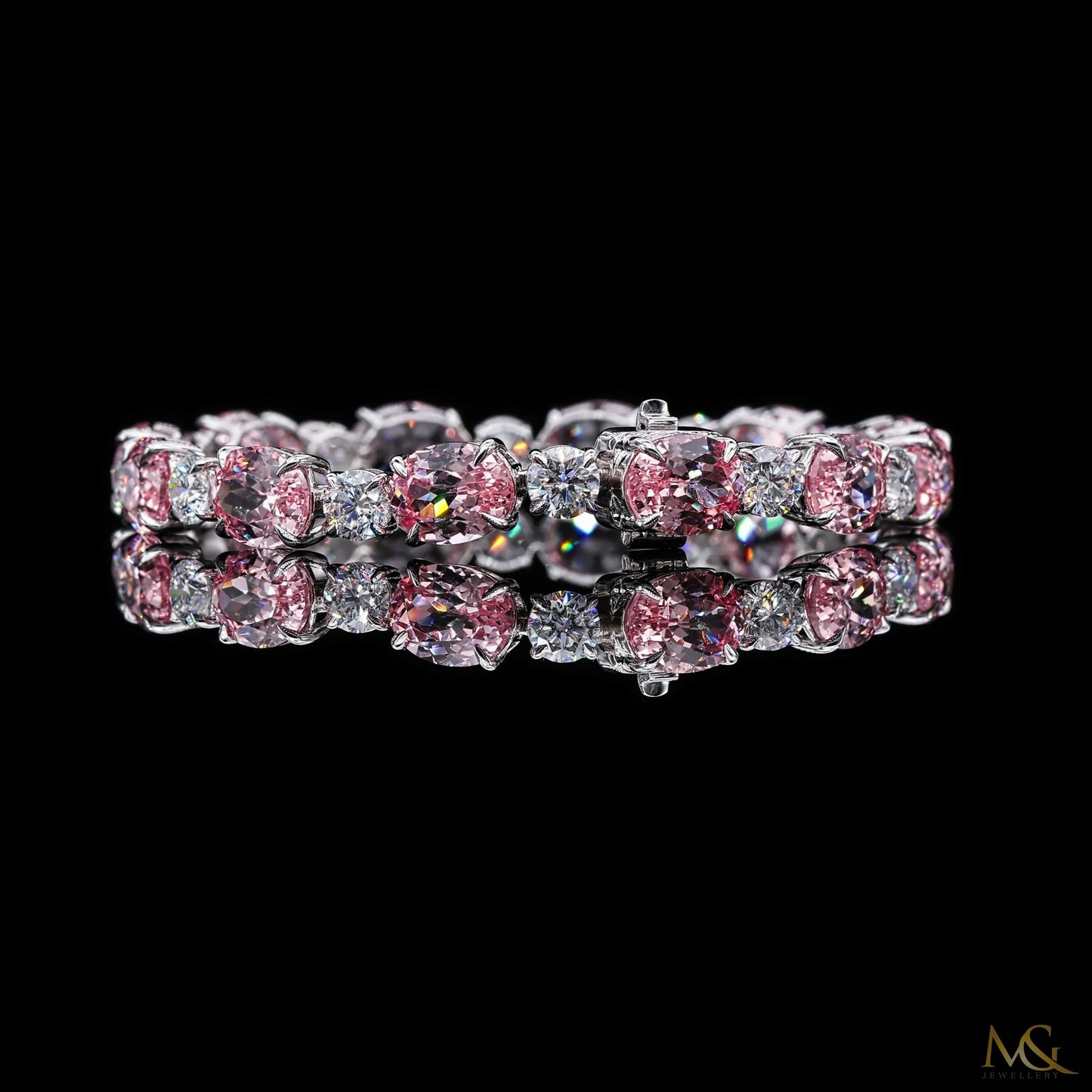 Lab-Grown Pink Morganite Oval & Round Diamond Tennis Bracelet | 26A-B06021 | 14K Gold