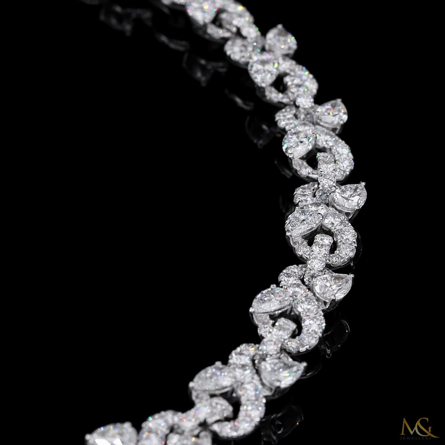 Mosaic Lab-Grown Pear & Round Diamond Tennis Necklace | B11072 | 10K Gold