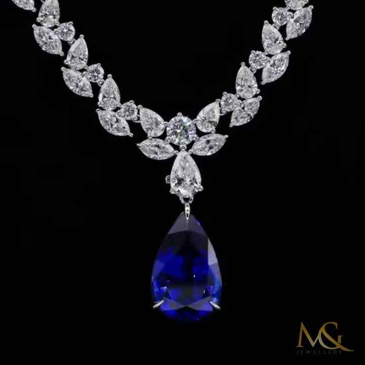 Lab-Grown Diamond & Sapphire Fancy Cut Necklace
