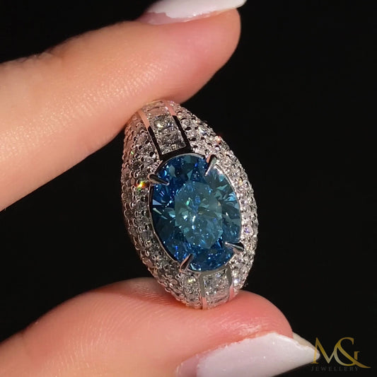Lab-grown 3ct blue diamond dome ring in 14K white gold