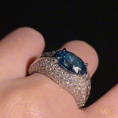 Lab-grown 3ct blue diamond dome ring in 14K white gold