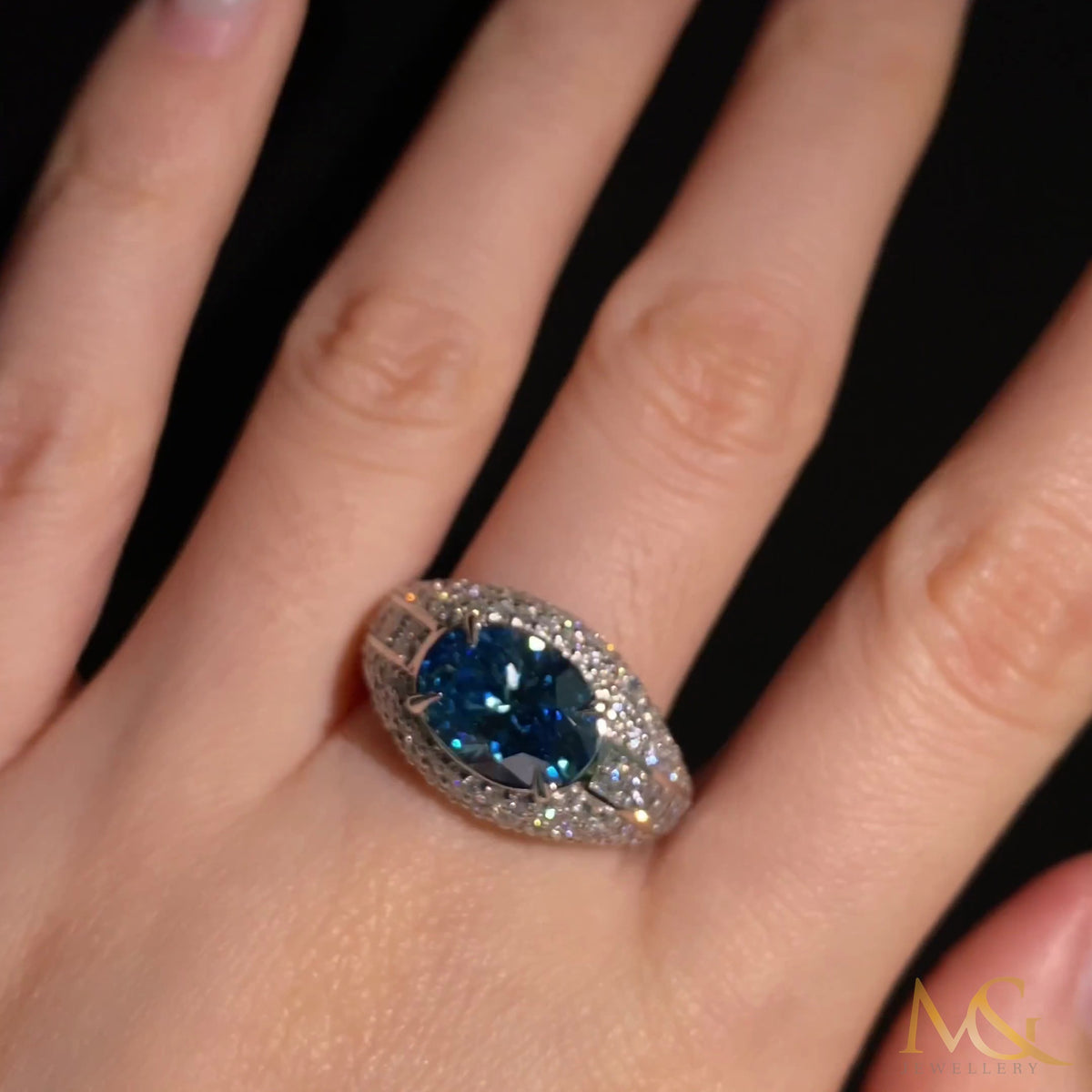 Lab-grown 3ct blue diamond dome ring in 14K white gold