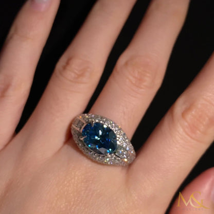 Lab-grown 3ct blue diamond dome ring in 14K white gold