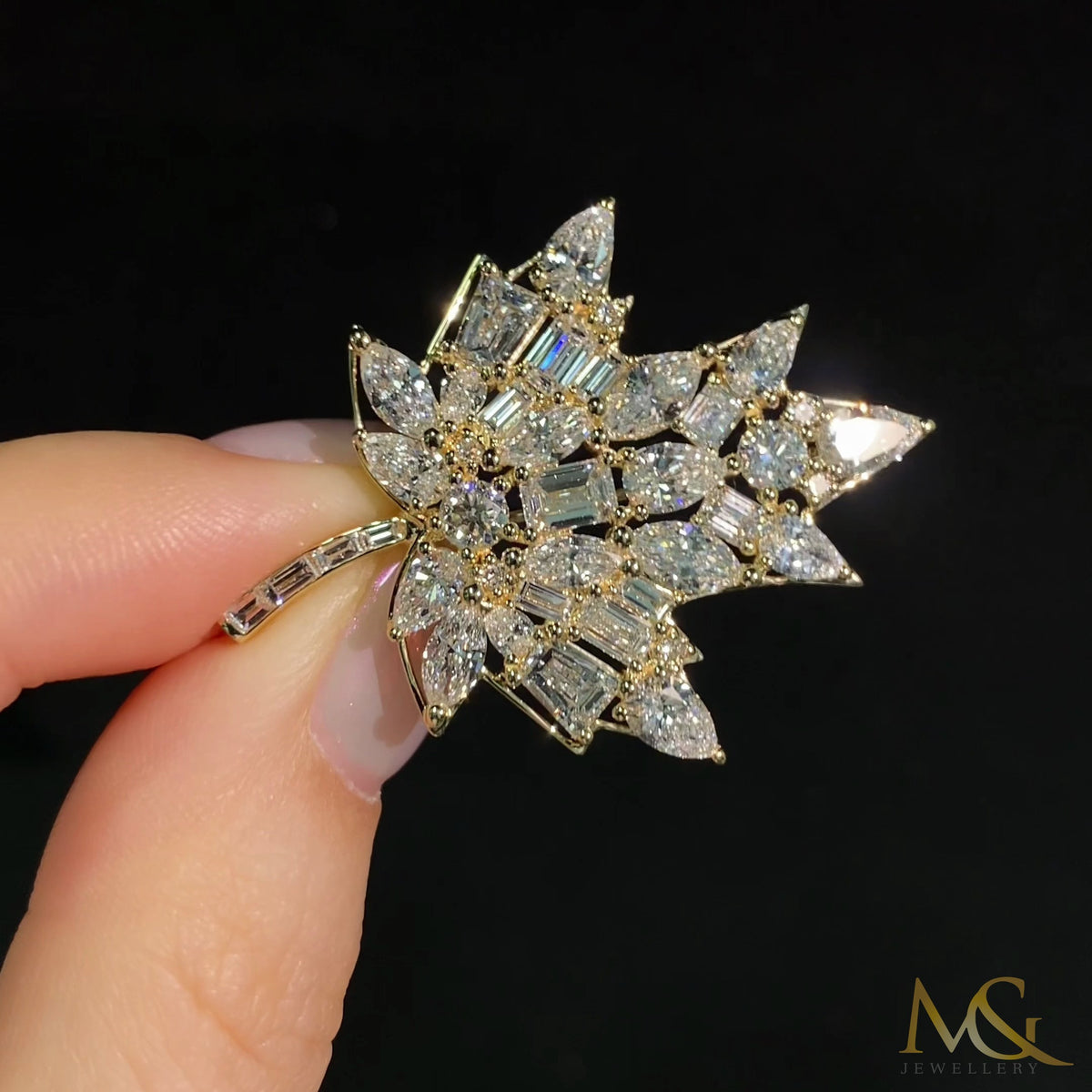 Lab-grown diamond maple leaf brooch in 10K yellow gold