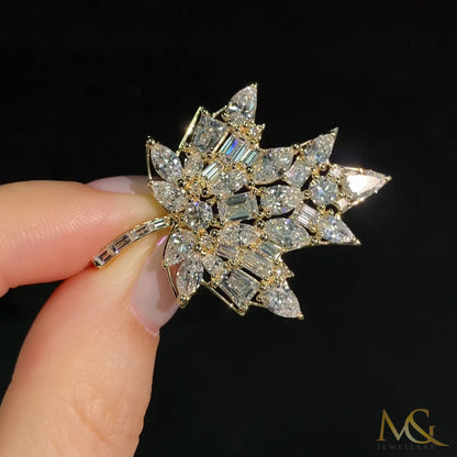 Lab-grown diamond maple leaf brooch in 10K yellow gold