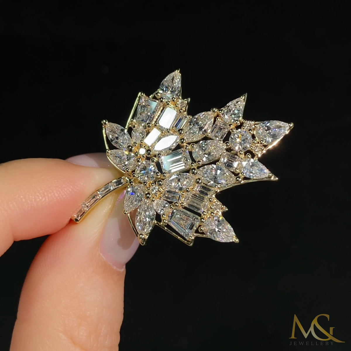 Lab-grown diamond maple leaf brooch in 10K yellow gold