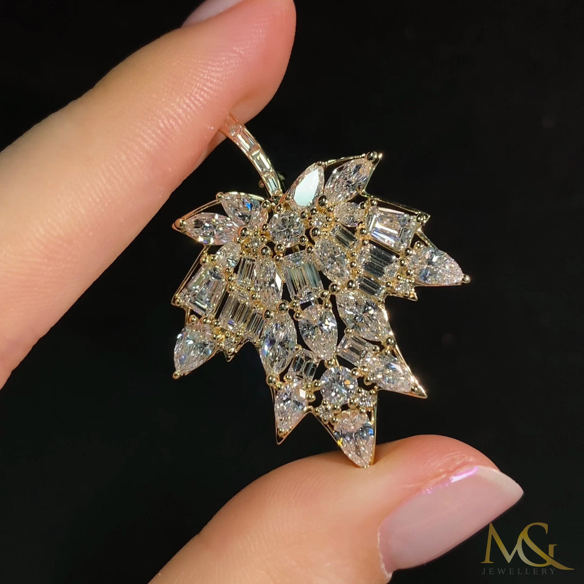 Lab-grown diamond maple leaf brooch in 10K yellow gold