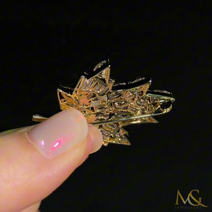 Lab-grown diamond maple leaf brooch in 10K yellow gold