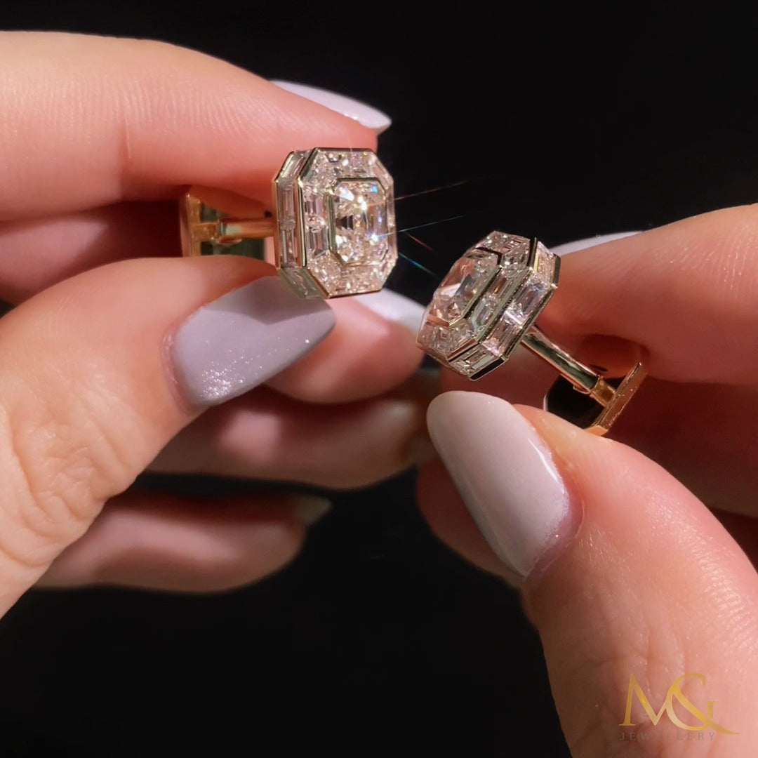 Lab-grown Asscher cut diamond cufflinks in 14K yellow gold