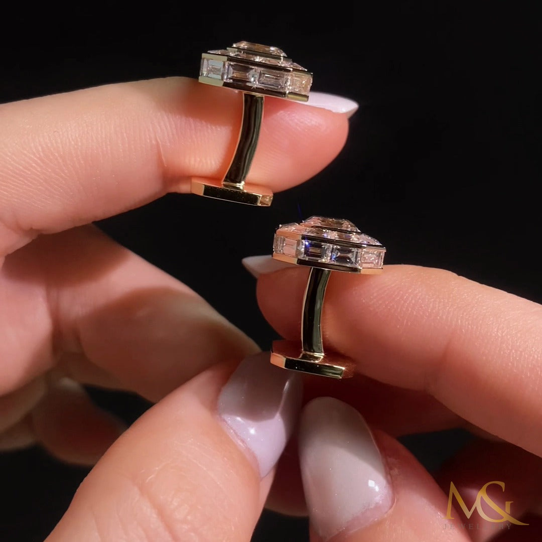 Lab-grown Asscher cut diamond cufflinks in 14K yellow gold