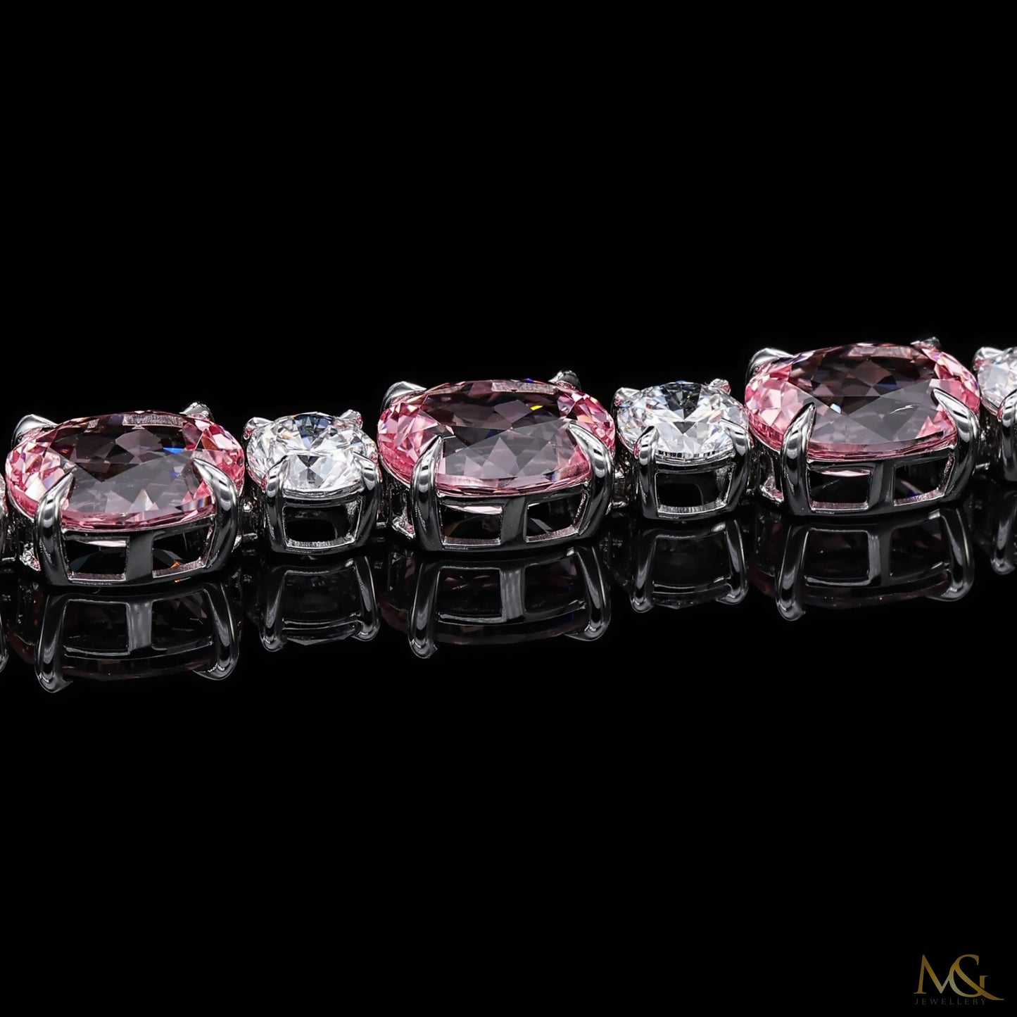 Lab-Grown Pink Morganite Oval & Round Diamond Tennis Bracelet | 26A-B06021 | 14K Gold