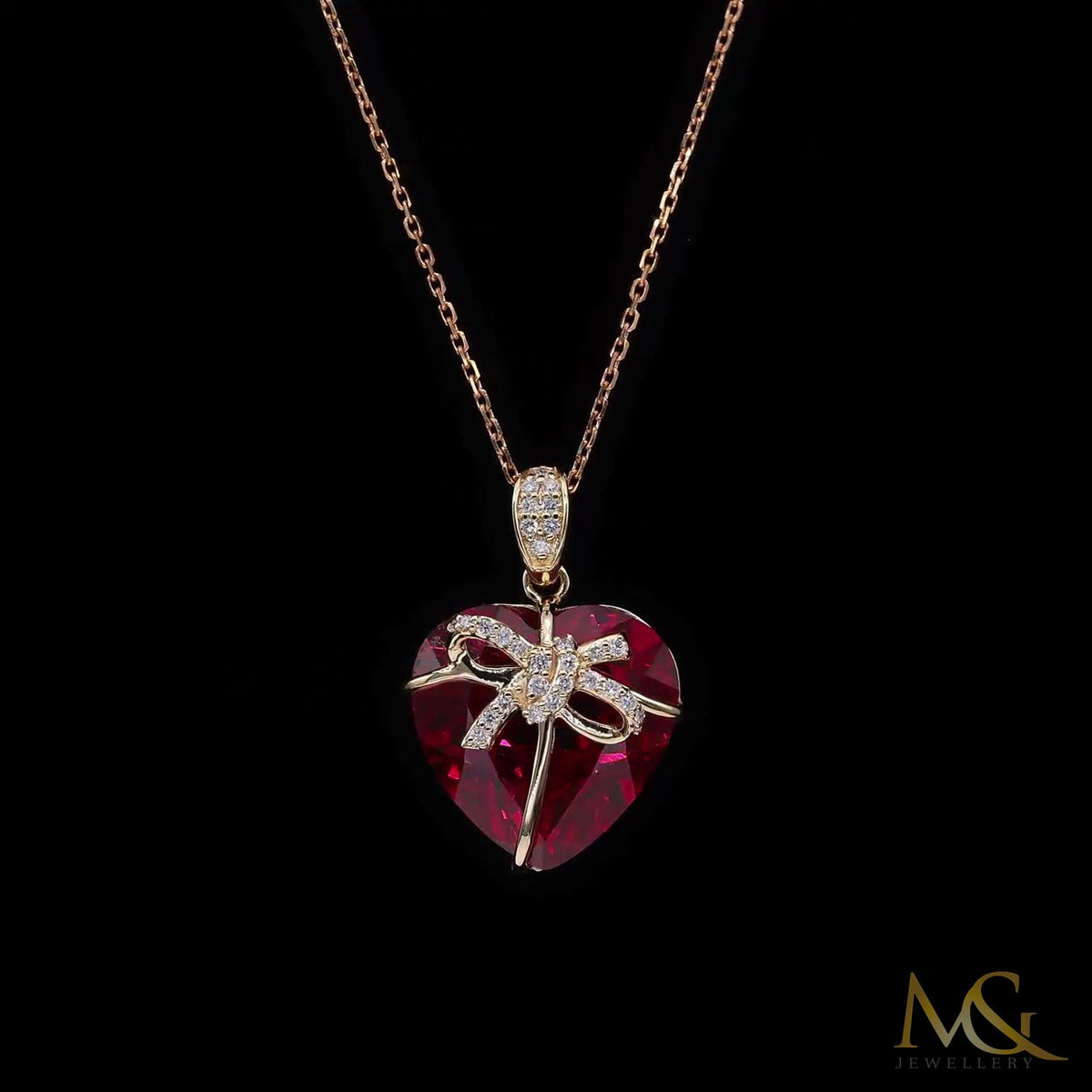 Lab-Grown Ruby & Diamond Heart Pendant Necklace