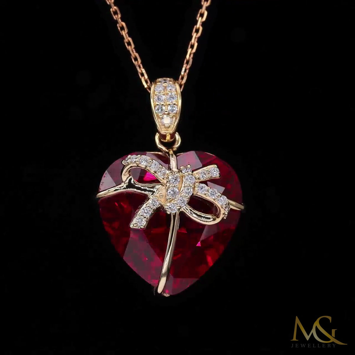 Lab-Grown Ruby & Diamond Heart Pendant Necklace