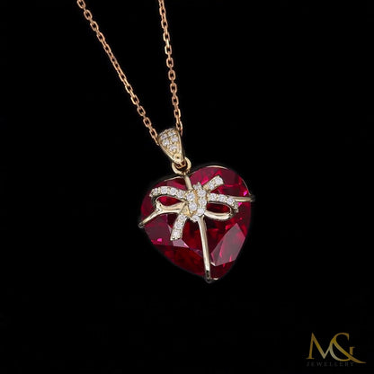 Lab-Grown Ruby & Diamond Heart Pendant Necklace