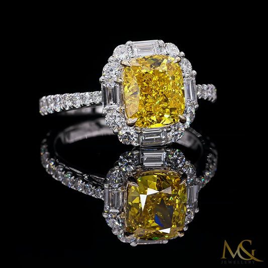 Lab-Grown Yellow Diamond Ring | HR591 | 14K Two-Tone White & Yellow Gold