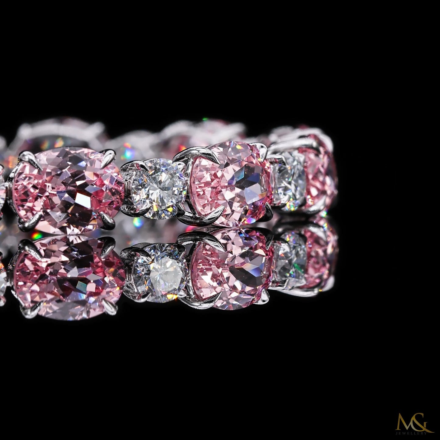 Lab-Grown Pink Morganite Oval & Round Diamond Tennis Bracelet | 26A-B06021 | 14K Gold