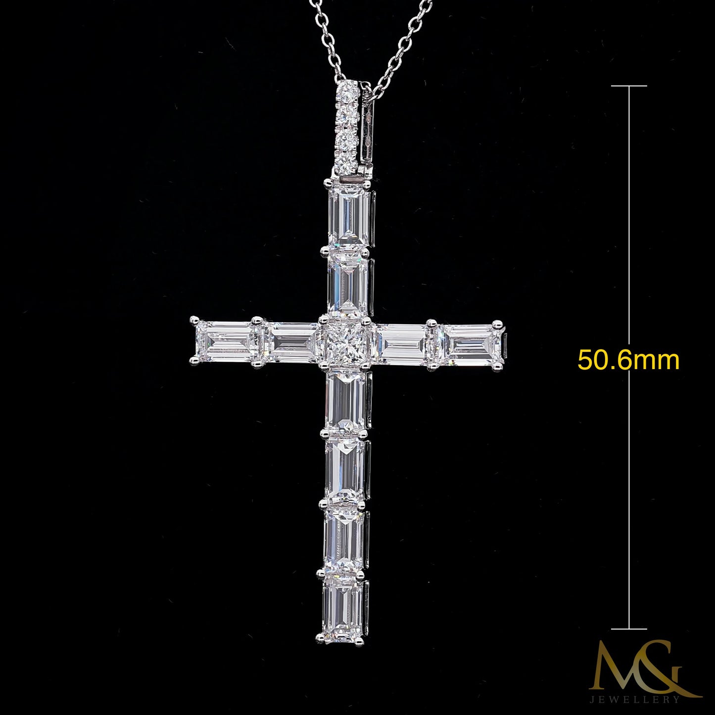 Baguette Cross Pendant P0796 - Front with dimensions