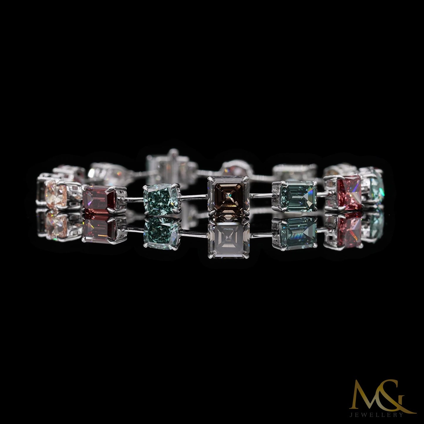 Rare Fancy Multi-Color Diamond Bracelet | B1471 | 14K White Gold