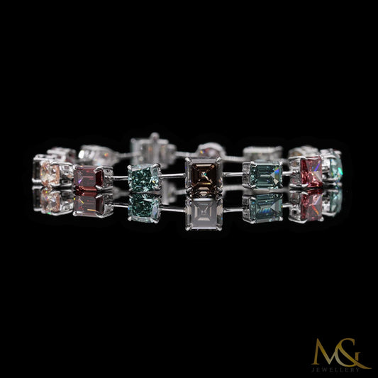Rare Fancy Multi-Color Diamond Bracelet | B1471 | 14K White Gold