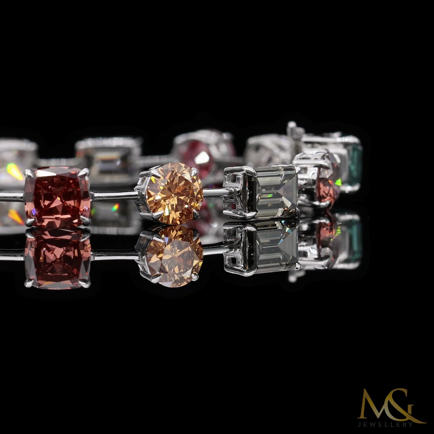 Rare Fancy Multi-Color Diamond Bracelet | B1471 | 14K White Gold
