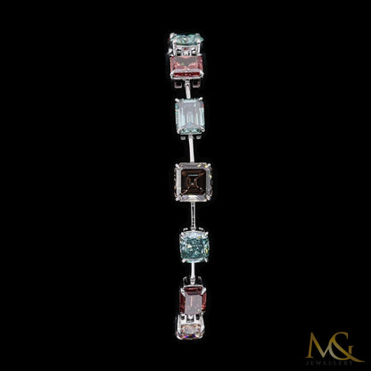 Rare Fancy Multi-Color Diamond Bracelet | B1471 | 14K White Gold