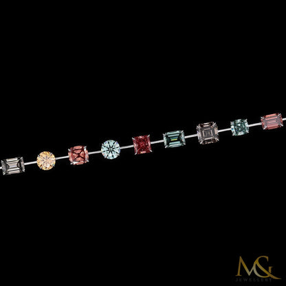 Rare Fancy Multi-Color Diamond Bracelet | B1471 | 14K White Gold