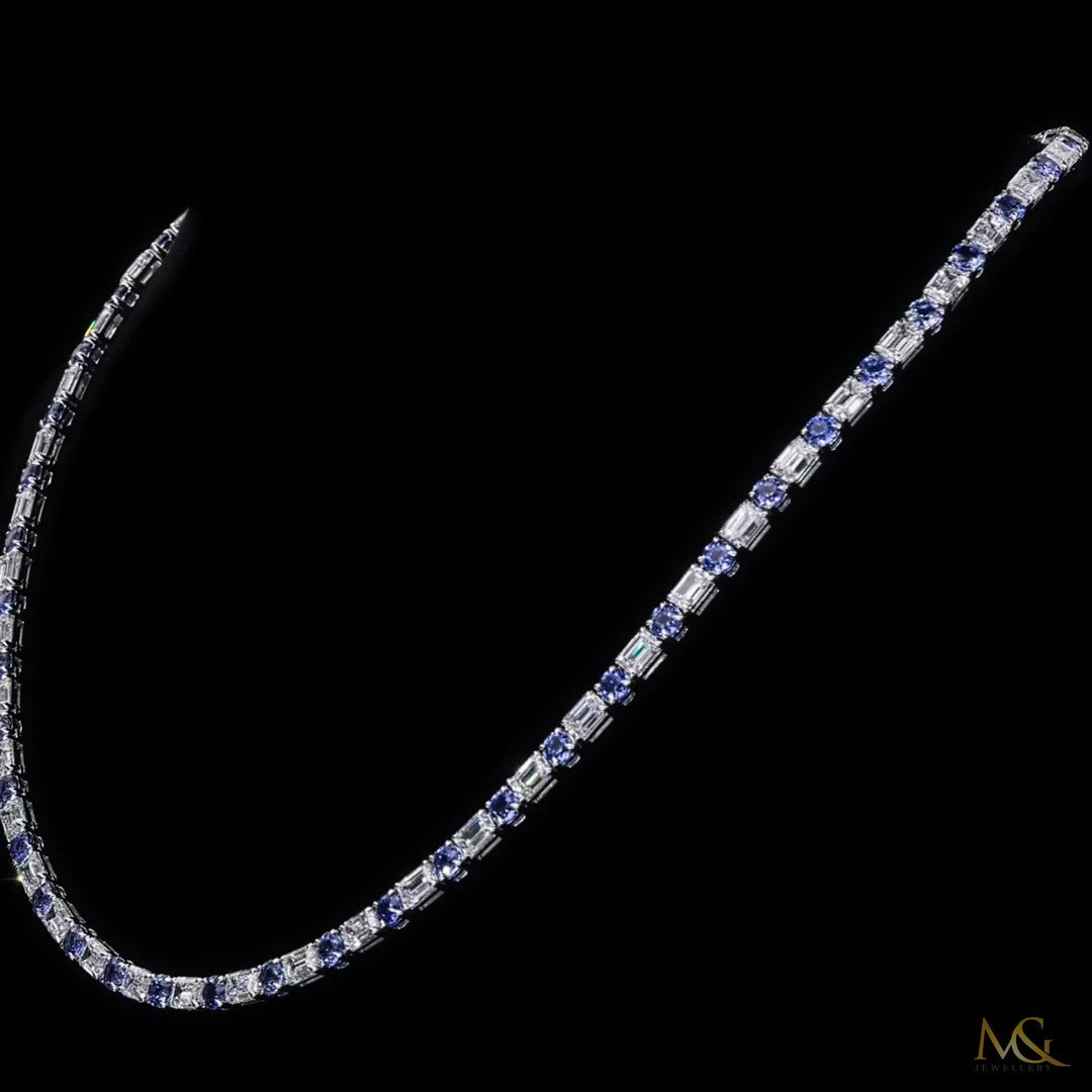 Lab-Grown Diamond & Spinel Tennis Chain | N06020-1 | 14K White Gold