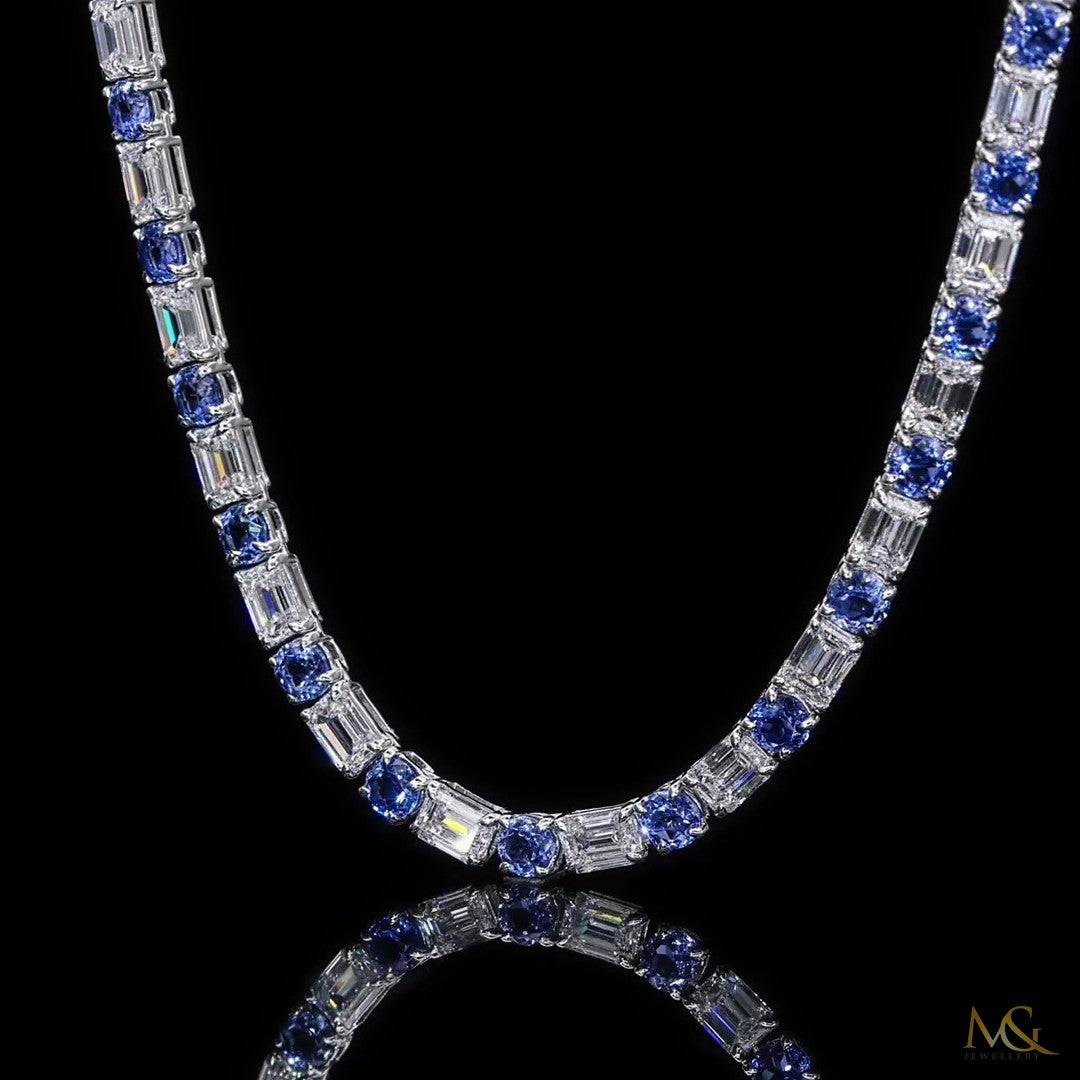 Lab-Grown Diamond & Spinel Tennis Chain | N06020-1 | 14K White Gold