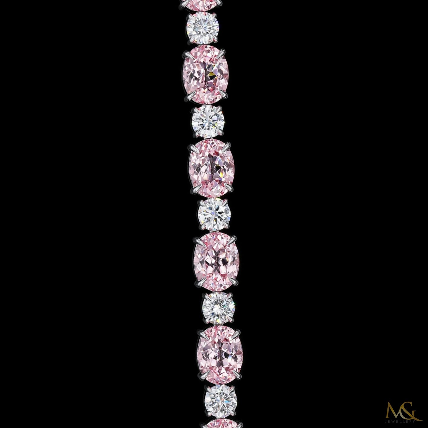 Lab-Grown Pink Morganite Oval & Round Diamond Tennis Bracelet | 26A-B06021 | 14K Gold