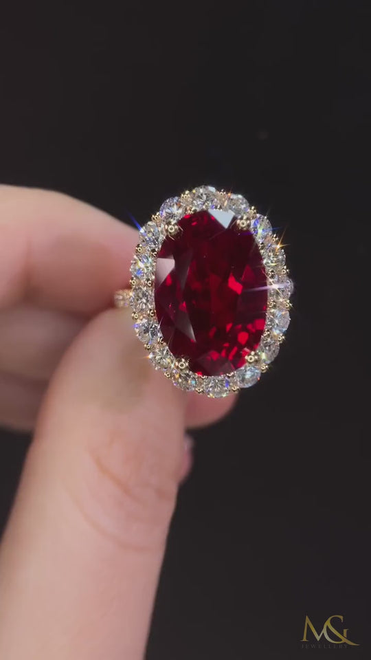 M&G Jewellery 10ct ruby tulip ring shown in hand