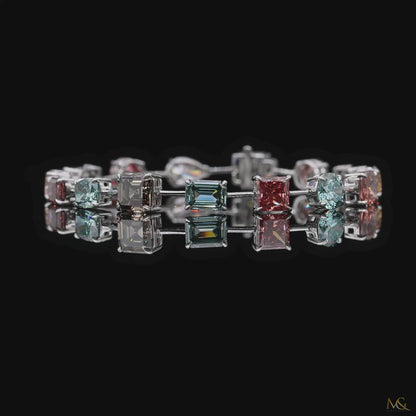 Rare Fancy Multi-Color Diamond Bracelet | B1471 | 14K White Gold