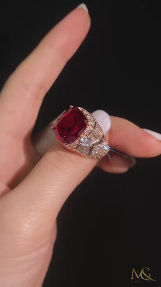 M&G Jewellery 11.6ct ruby men's ring shown in hand