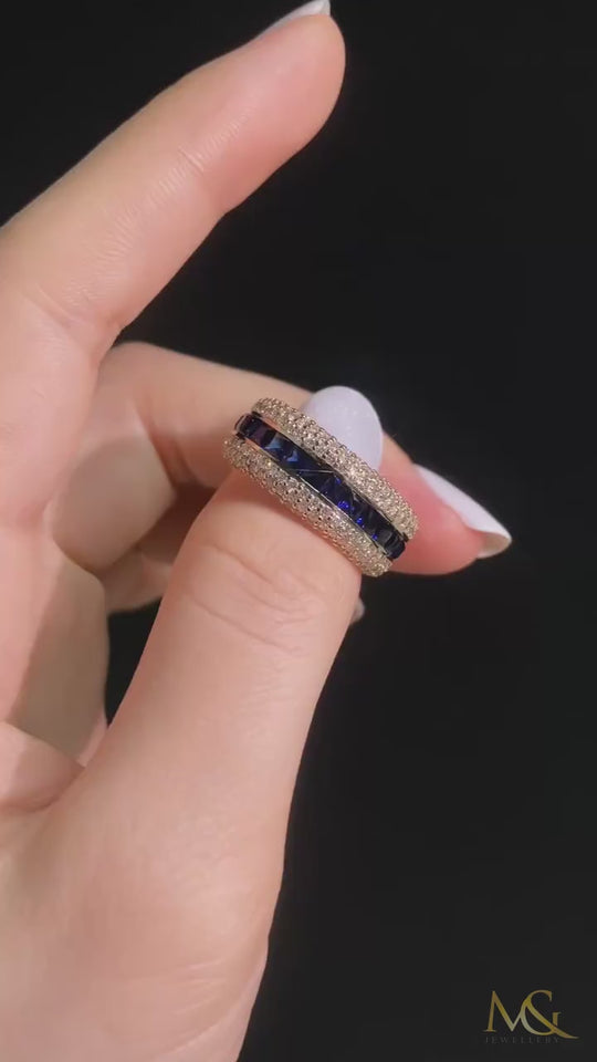 M&G Jewellery sapphire and diamond men's band shown in hand