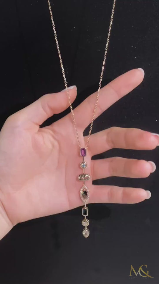 M&G Jewellery colour-mix gemstone pendant shown in hand