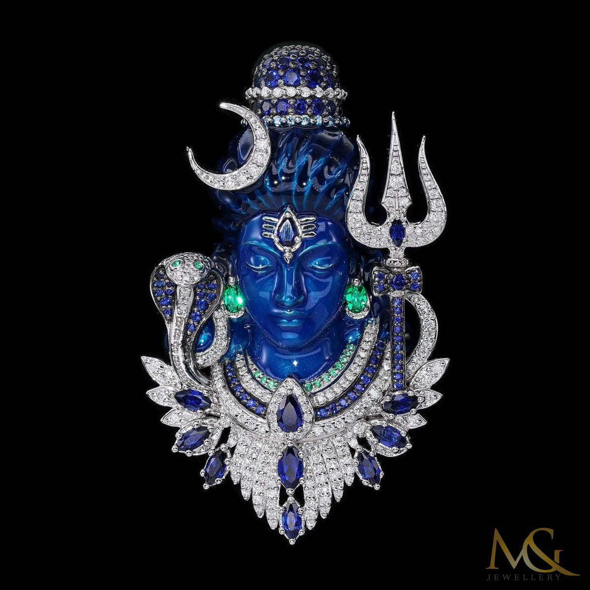 Lord Shiva enamel brooch and pendant with lab-grown diamonds and gemstones