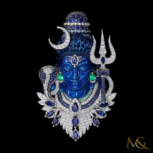 Lord Shiva enamel brooch and pendant with lab-grown diamonds and gemstones