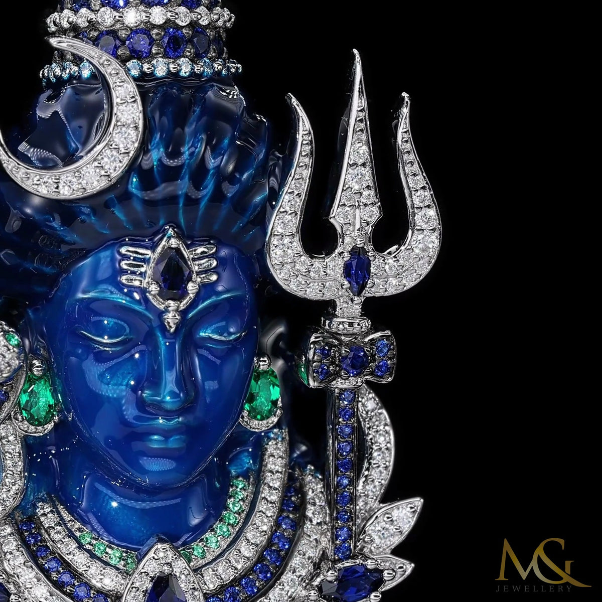 Lord Shiva brooch — trishul and crescent moon